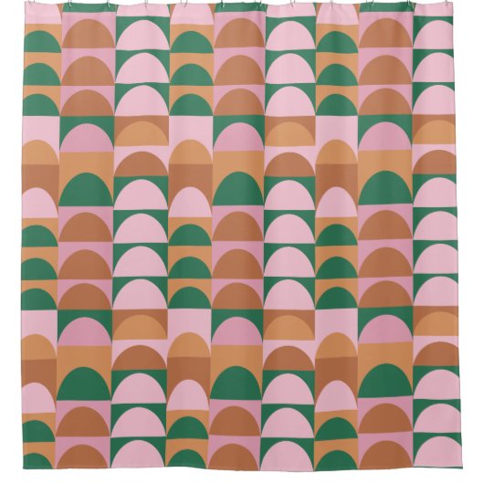 Aardroze en groen Geometrische vormen Patroon Douchegordijn (Voorkant)