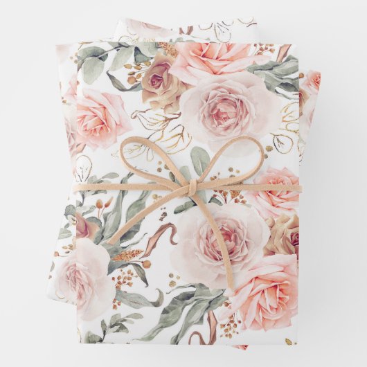 Aardroze flesvormig patroon van botanische Waterve Inpakpapier Vel (In situ)