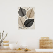 Aardse Abstracte bladeren Neutral Botanical Poster (Keuken)