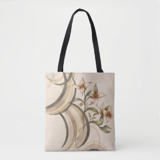 Aardse Abstracte Bloem- en Kalligrafie Lijnen Kuns Tote Bag