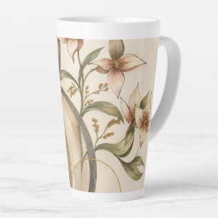 Aardse Abstracte Bloemmotieven & Kalligrafie Lijne Latte Mok
