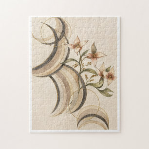 Aardse Abstracte Bloemmotieven & Kalligrafie Lijne Legpuzzel