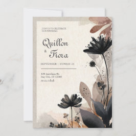 Aardse Abstracte Floral Wedding Kaart