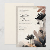 Aardse Abstracte Floral Wedding Kaart (Voorkant / Achterkant)