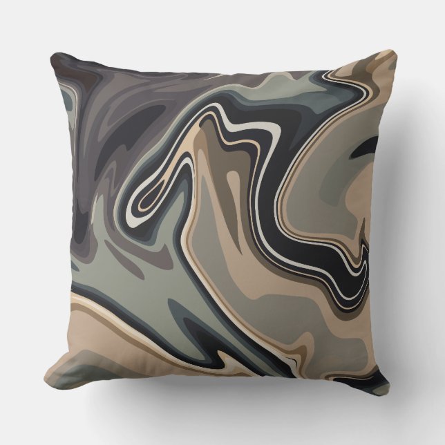 Aardse Abstracte Golven met Neutrale Tinten Kussen (Voorkant)