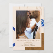 Aardse Abstracte Herfst Neutrals Blauwe Fotobruilo Save The Date (Voorkant)