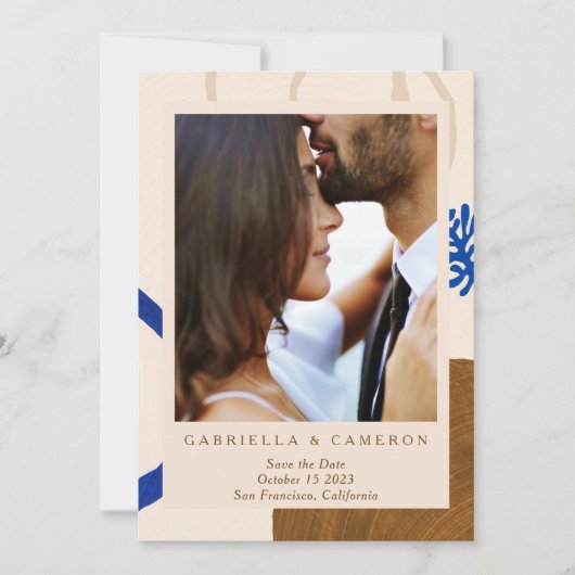 Aardse Abstracte Herfst Neutrals Blauwe Fotobruilo Save The Date (Voorkant)