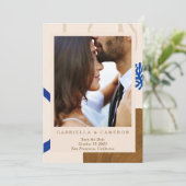 Aardse Abstracte Herfst Neutrals Blauwe Fotobruilo Save The Date (Staand voorkant)