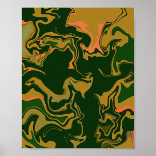 Aardse Abstracte kunst in groen en goudbruin Poster