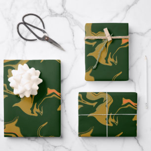 Aardse Abstracte Kunst in Groen & Goudbruin Inpakpapier Vel