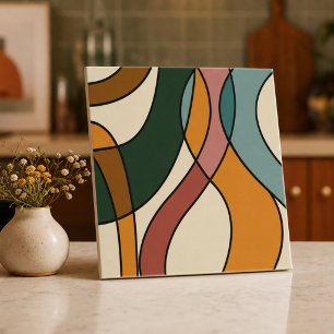 Aardse Abstracte Mid Century Huisaccent Tegeltje