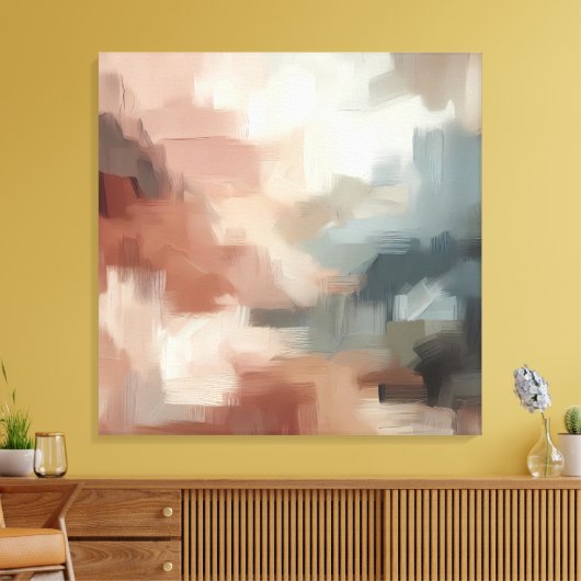 Aardse Abstracte penseelstreekkunst Canvas Afdruk (Insitu (Woonkamer))