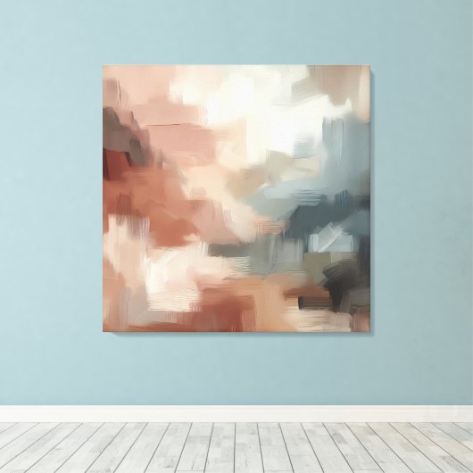 Aardse Abstracte penseelstreekkunst Canvas Afdruk (Insitu (Houten vloer))