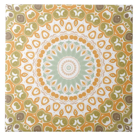 Aardse Amber en Mos Mandala Ontwerp Tegeltje (Voorkant)
