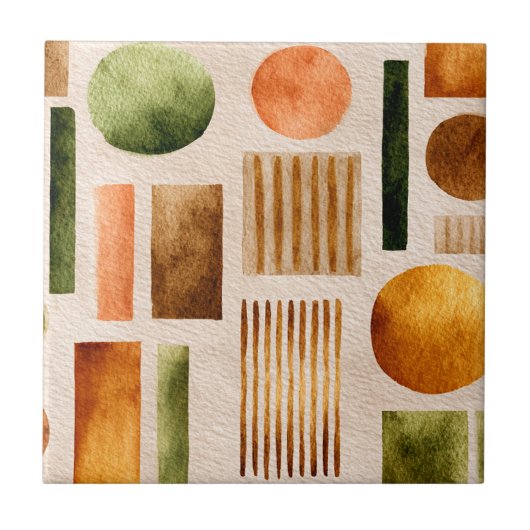 Aardse Aquarel Abstract Patroon - Boho Organisch Tegeltje (Voorkant)