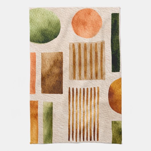 Aardse Aquarel Abstract Patroon - Boho Organisch Theedoek (Verticaal)