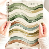 Aardse Aquarelstrepen 2025 Aangepaste Naam Planner