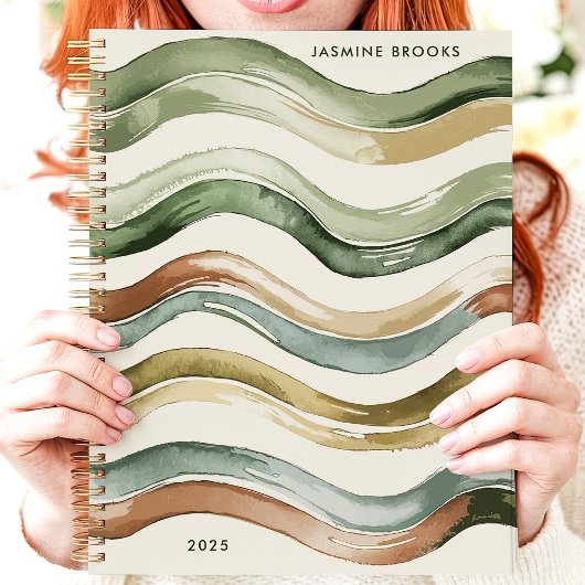 Aardse Aquarelstrepen 2025 Aangepaste Naam Planner