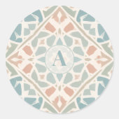 Aardse Arabesk | Watercolor Mozaïek Aangepaste Let Ronde Sticker (Voorkant)