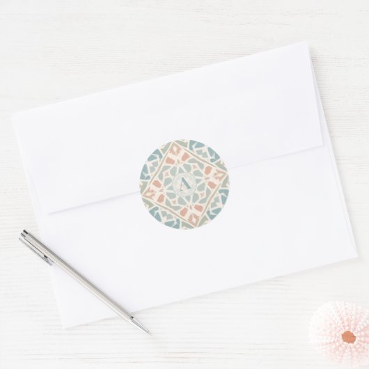 Aardse Arabesk | Watercolor Mozaïek Aangepaste Let Ronde Sticker (Envelop)
