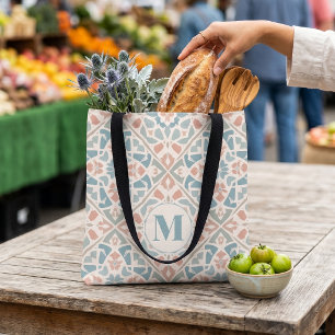 Aardse Arabesk Waterverf Mozaïek Aangepaste Lett Tote Bag