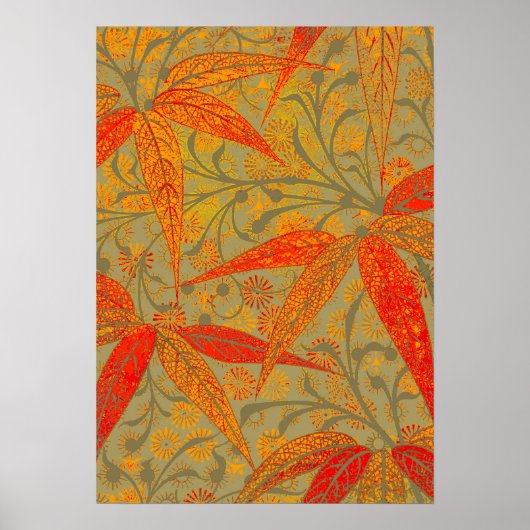 Aardse Bamboe Kunst Vintage Print Oranje  (Voorkant)
