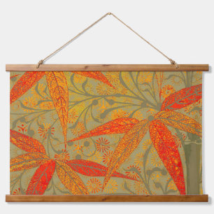 Aardse Bamboe Kunst Vintage Print Oranje  Hangend Wandkleed