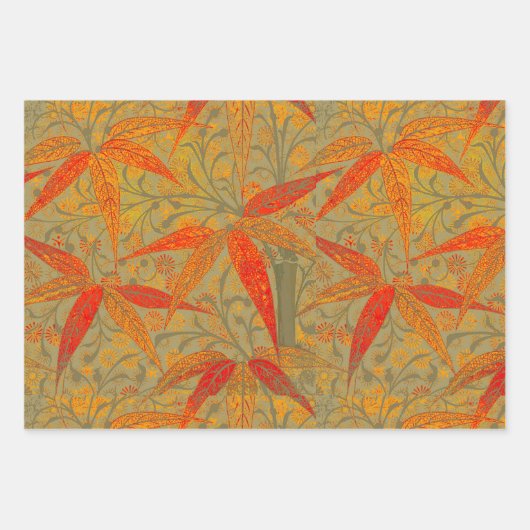 Aardse Bamboo Art Print Sinaasappel Inpakpapier Vel (Voorkant 3)