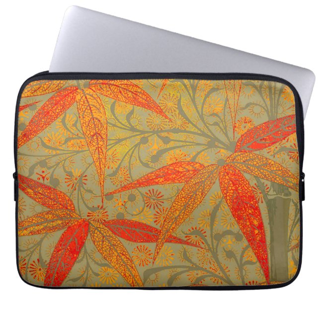 Aardse Bamboo Art  Print Sinaasappel Laptop Sleeve (Voorkant)