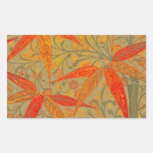 Aardse Bamboo Art  Print Sinaasappel Rechthoekige Sticker (Voorkant)