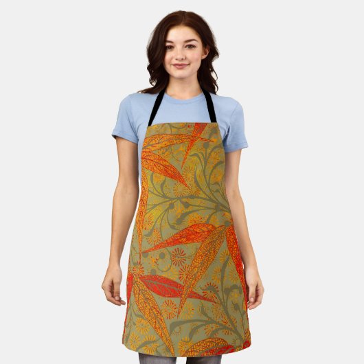 Aardse Bamboo Art  Print Sinaasappel Schort (Gedragen)