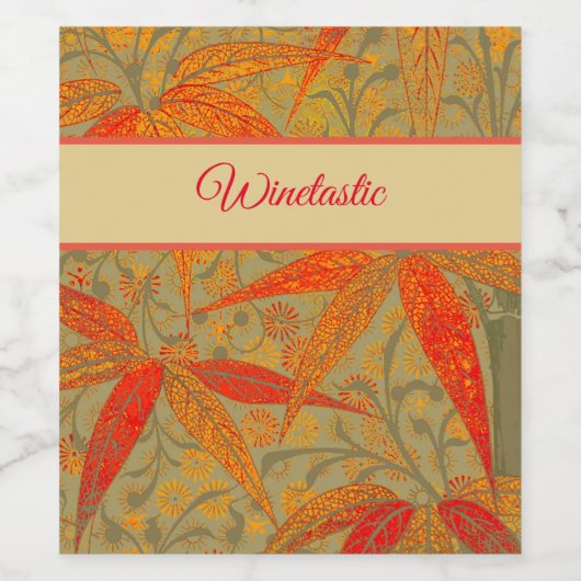 Aardse Bamboo Art  Print Sinaasappel Wijn Etiket (Enkel label)