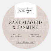 Aardse Beige Boheemse Logo Kaars Pot Deksel Ronde Sticker (Voorkant)