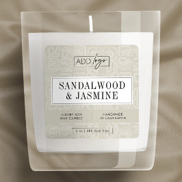 Aardse Beige Boho Patroon Kaars Productlabel Vierkante Sticker
