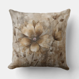 Aardse Beige Bruine Waterverf Bloemendruk Kussen