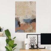 Aardse Blauwe Abstracte Kwaststreek Poster (Thuiskantoor)