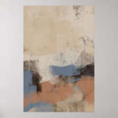 Aardse Blauwe Abstracte Kwaststreek Poster (Voorkant)