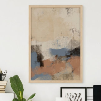 Aardse Blauwe Abstracte Kwaststreek Poster
