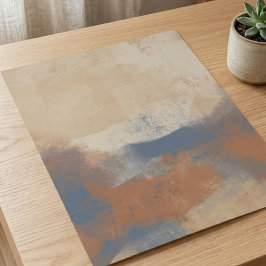 Aardse Blauwe en Oker Abstracte Penseelstreken Poster