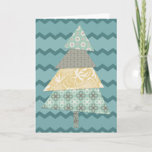 Aardse Blauwgroen Chevron kerstboom Feestdagen Kaart