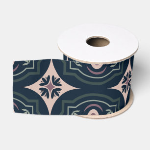 Aardse Bloem Geometrische Tegels Grosgrain Lint