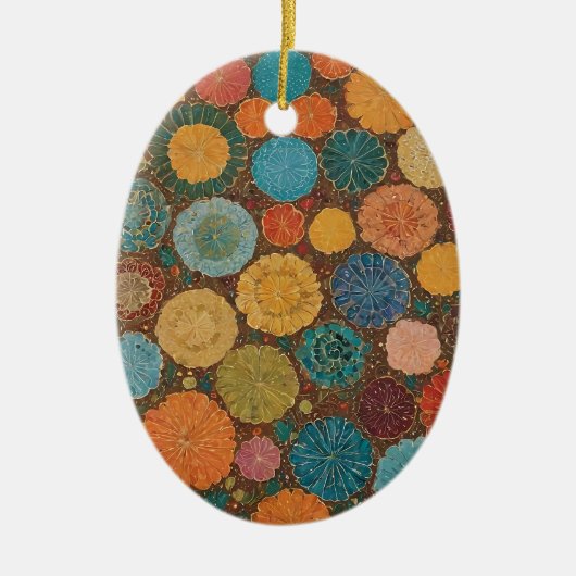 Aardse Bloem Mozaïek Patroon Ornament (Voorkant)