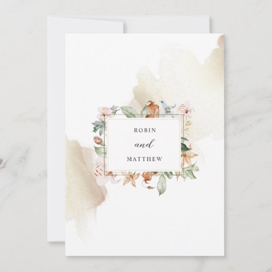 Aardse Bloemen Elegant Beige Formele Trouw Uitnodi Kaart (Achterkant)