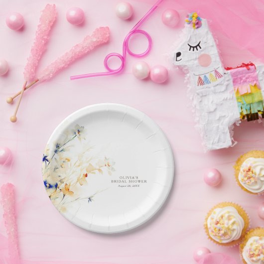 Aardse bloemen Elegant minimalistisch Papieren Bordje (Feest)