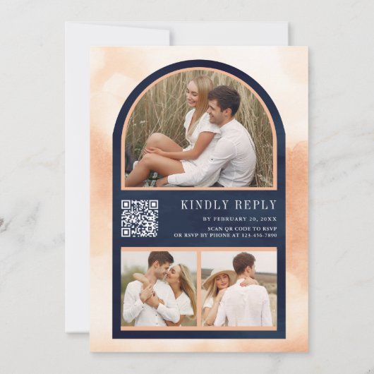 Aardse Bloemen Herfst Herfst QR Code Navy Wedding Kaart (Achterkant)