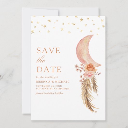 Aardse Bloemen Pampas Halve Maan Huwelijk Save The Date (Voorkant)