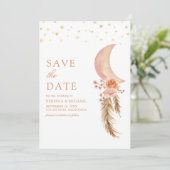 Aardse Bloemen Pampas Halve Maan Huwelijk Save The Date (Staand voorkant)