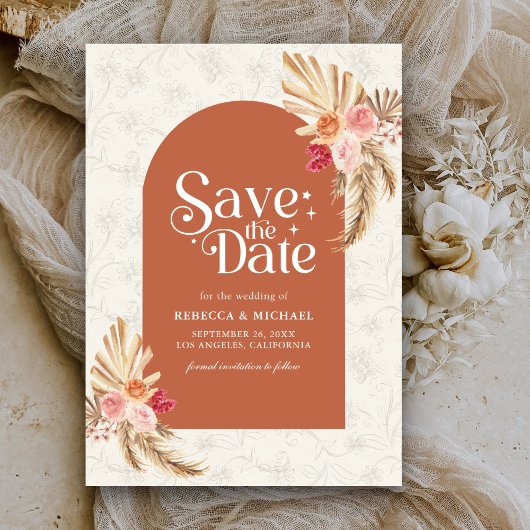 Aardse Bloemen Pampas Terracotta bruiloft Save The Date