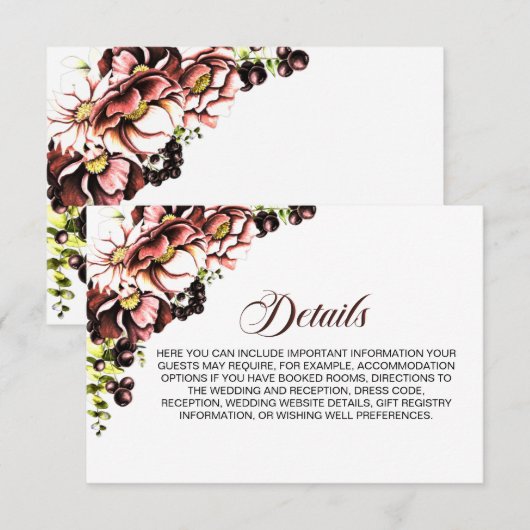 Aardse Bloemen Trouwdetails Informatiekaartje (Voorkant / Achterkant)