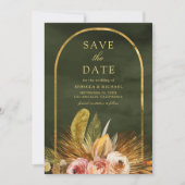 Aardse Bloemenboog Goud Wijze Groene bruiloft Save The Date (Voorkant)